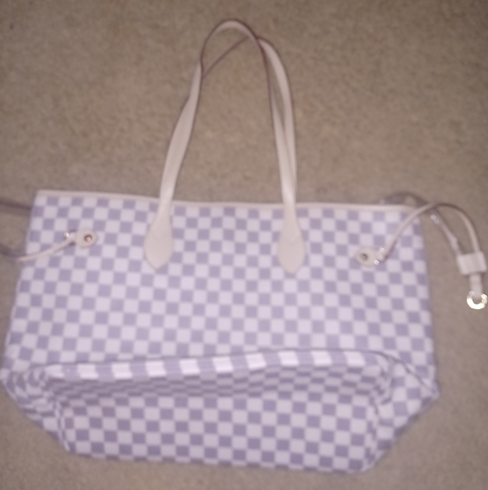 Checkered White and Gray Tote Bag